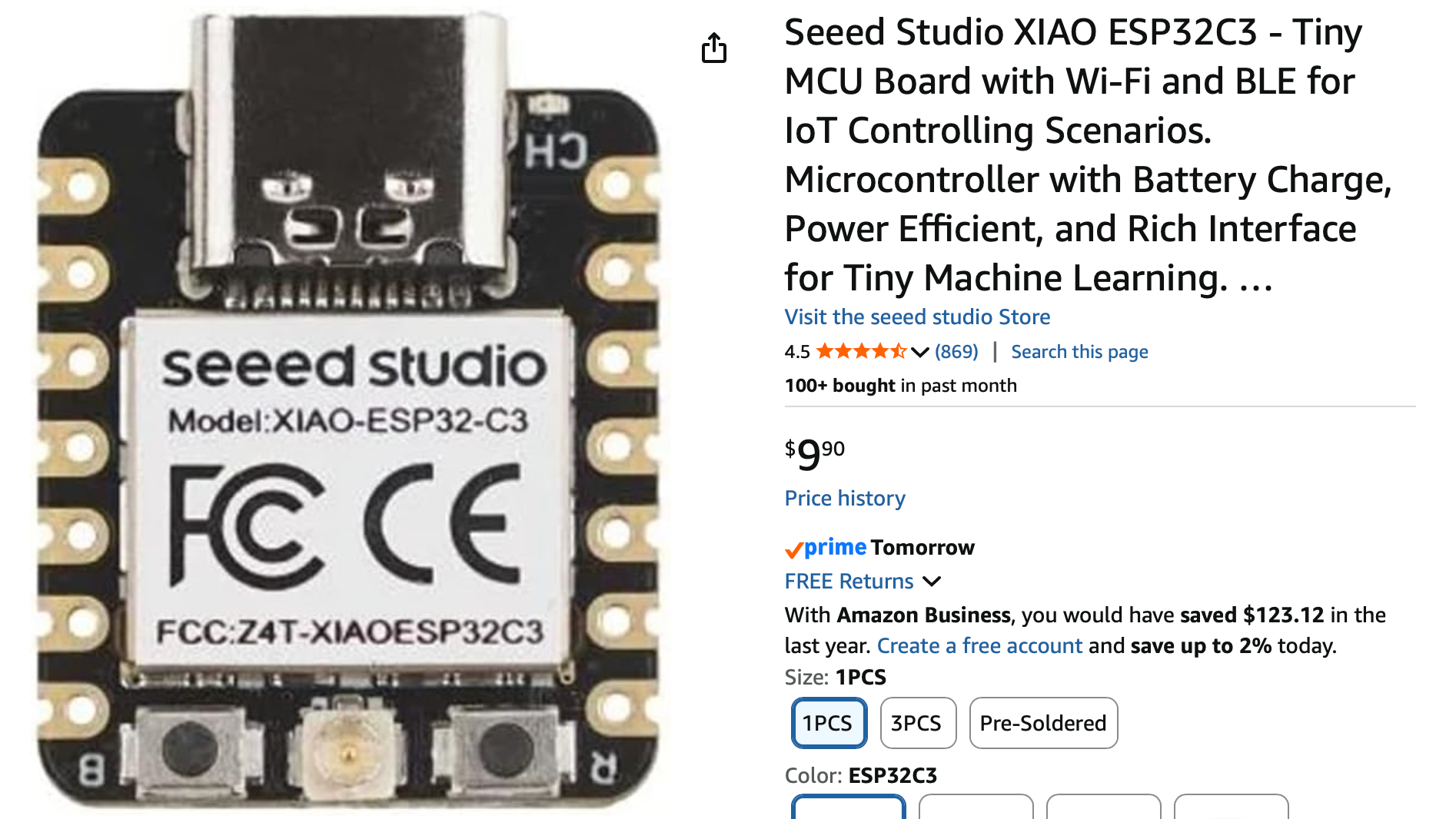 Seeed Studio XIAO ESP32-C3 microcontroller board